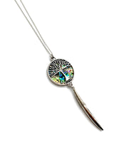 Rhodium Tree of Life Abalone Inlay Pendant Necklace