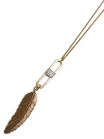 Matte Two Tone Feather Pendant Necklace